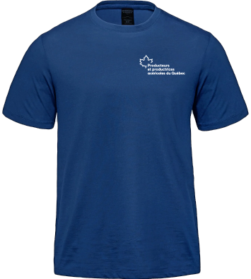 Producteurs et productrices acéricoles du Québec - S05500 T-shirt en coton biologique unisexe (BLEU) - SE. S16333 (AVG) + SE. S16334 (NUQUE)
