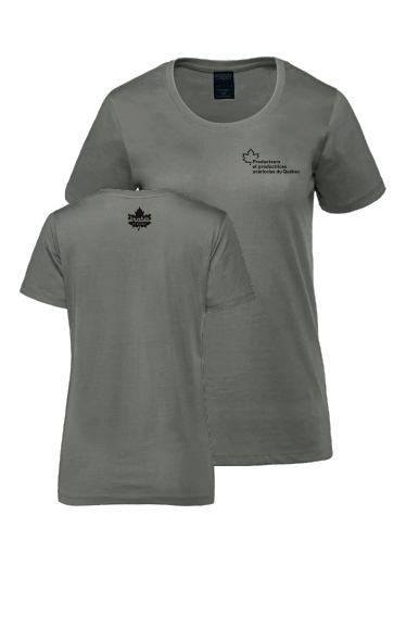 Producteurs et productrices acéricoles du Québec - S05501 T-shirt en coton biologique à encolure dégagée femme - SE. S16333 (AVG) - SE. S16334 (NUQUE) (SAUGE)